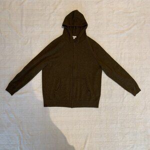 Garnet Hill Cashmere Zip Hoodie – Heathered Moss Green (Men’s XL)